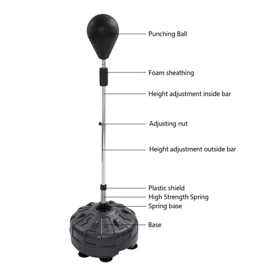 Professional Free Standing Punching Bag with 90° Rebound Spring Stainless Steel Base 6 Suction Cups Anti-Slip 160cm Adjustable