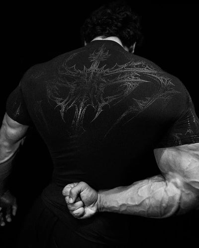 GYM T-shirt Men's Dark Gothic Print Muscle Tee  High Elasticity And Quick Drying Exercise For Bodybuilding Training 2026 Summer