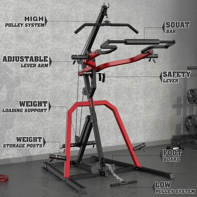 Heavy Duty Power Rack Squat Rack LAT Low Row 2:1 Ratio Home Gym Strength Training Workout Station Multi-Function Equipment