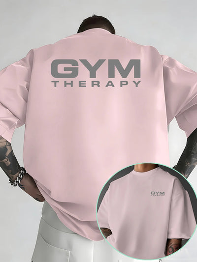 "Gym Therapy" Minimalist Print on Premium 100% Cotton Mens T Shirt Perfect for Summer Workout & Casual Street Style