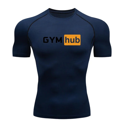 Gym Hub Printed Men's Compression T-Shirt Gym Workout Sport Quick Dry Tight Shirts Outdoor Training Fitness Elasticity Tops Tee