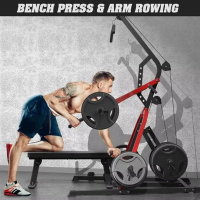 Heavy Duty Power Rack Squat Rack LAT Low Row 2:1 Ratio Home Gym Strength Training Workout Station Multi-Function Equipment
