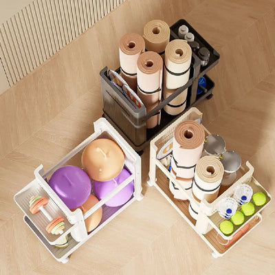 Multi-functional Gym Equipment Organizer Trolley Save Space Large Capacity Sports Equipment Storage Rack Portable Cart Stable