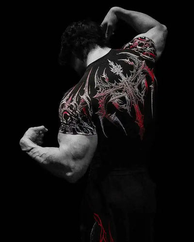 GYM T-shirt Men's Dark Gothic Print Muscle Tee  High Elasticity And Quick Drying Exercise For Bodybuilding Training 2026 Summer