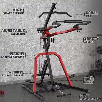 Heavy Duty Power Rack Squat Rack LAT Low Row 2:1 Ratio Home Gym Strength Training Workout Station Multi-Function Equipment