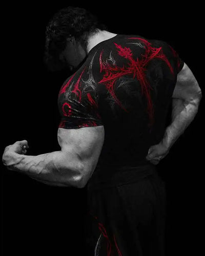 GYM T-shirt Men's Dark Gothic Print Muscle Tee  High Elasticity And Quick Drying Exercise For Bodybuilding Training 2026 Summer