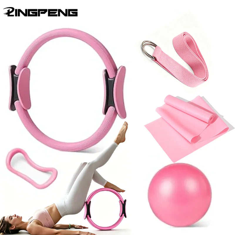 Pilates Ring Set 5 Pcs - Home Gym Equipment for Strength Training, Toning & Stretching Incl. Yoga Accessories