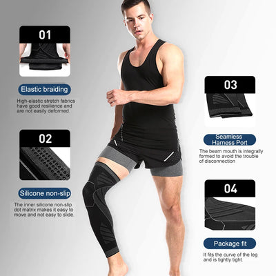 BraceTop Long Leg Compression Sleeves,Full Leg Sleeve Long Knee Brace Knee Support Protect Basketball,Football, Knee Pain Relief