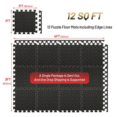 Gym Floor Mat for Home Workout Anti-Slip Rubber Exercise Mat with Interlocking Design, Durable Fitness Rug Weightlifting & Yoga