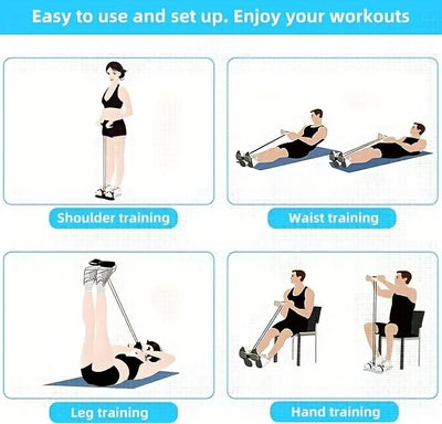 Pedal Resistance Band, Home Fitness Pull Rope/Sit-Up Aid, Four-Tube Elastic Band, Portable Pilates & Yoga Training Equipment