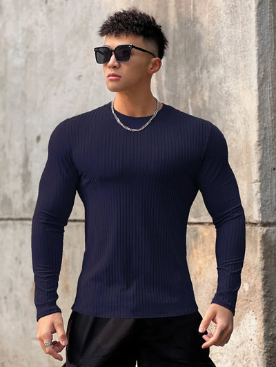 Gym Fitness T-shirt Men Casual Long Sleeve Skinny Shirt Male Bodybuilding Tees Tops Running Sports Quick Dry Training Clothing