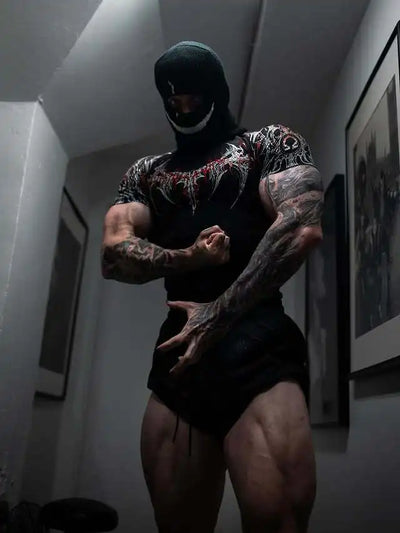 GYM T-shirt Men's Dark Gothic Print Muscle Tee  High Elasticity And Quick Drying Exercise For Bodybuilding Training 2026 Summer