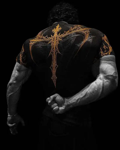 GYM T-shirt Men's Dark Gothic Print Muscle Tee  High Elasticity And Quick Drying Exercise For Bodybuilding Training 2026 Summer