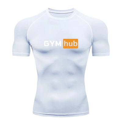 Gym Hub Printed Men's Compression T-Shirt Gym Workout Sport Quick Dry Tight Shirts Outdoor Training Fitness Elasticity Tops Tee