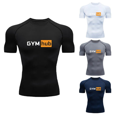 Gym Hub Printed Men's Compression T-Shirt Gym Workout Sport Quick Dry Tight Shirts Outdoor Training Fitness Elasticity Tops Tee