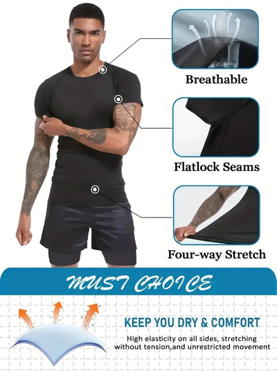Gym Hub Printed Men's Compression T-Shirt Gym Workout Sport Quick Dry Tight Shirts Outdoor Training Fitness Elasticity Tops Tee