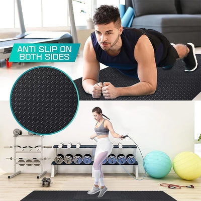 Gym Floor Mat for Home Workout Anti-Slip Rubber Exercise Mat with Interlocking Design, Durable Fitness Rug Weightlifting & Yoga