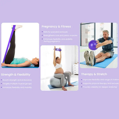 Pilates Ring Set 13 Pcs - Home Gym Equipment for Strength Training, Toning & Stretching incl. Yoga Accessories - All Levels