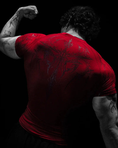 GYM T-shirt Men's Dark Gothic Print Muscle Tee  High Elasticity And Quick Drying Exercise For Bodybuilding Training 2026 Summer