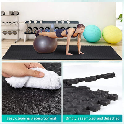 Gym Floor Mat for Home Workout Anti-Slip Rubber Exercise Mat with Interlocking Design, Durable Fitness Rug Weightlifting & Yoga