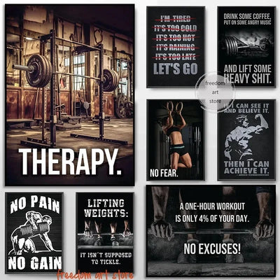 Gym Motivation Muscle Man Bodybuilding Fitness Strength Barbell Art Poster Canvas Painting Wall Print Picture for Home Gym Decor