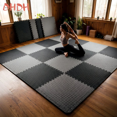 Gym Floor Mat for Home Workout Anti-Slip Rubber Exercise Mat with Interlocking Design, Durable Fitness Rug Weightlifting & Yoga