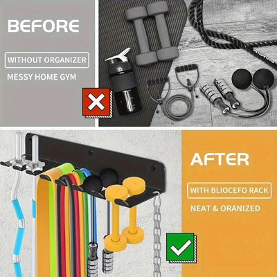 [Fitness Equipment Organizer] Multifunctional Black Iron Wall-Mounted Fitness Equipment Organizer - Perfect Gift for Home Gym