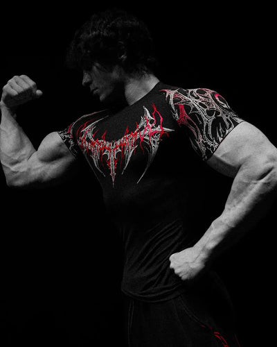 GYM T-shirt Men's Dark Gothic Print Muscle Tee  High Elasticity And Quick Drying Exercise For Bodybuilding Training 2026 Summer