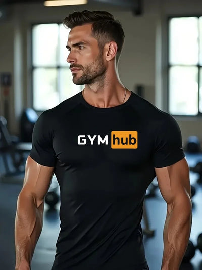 Gym Hub Printed Men's Compression T-Shirt Gym Workout Sport Quick Dry Tight Shirts Outdoor Training Fitness Elasticity Tops Tee