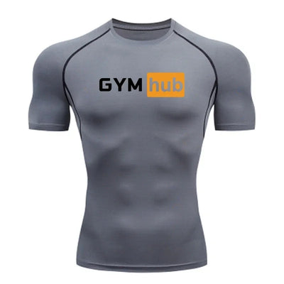 Gym Hub Printed Men's Compression T-Shirt Gym Workout Sport Quick Dry Tight Shirts Outdoor Training Fitness Elasticity Tops Tee