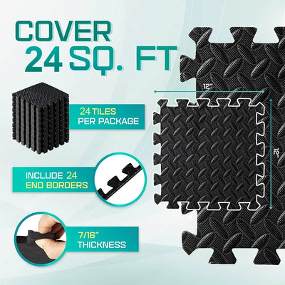 Gym Floor Mat for Home Workout Anti-Slip Rubber Exercise Mat with Interlocking Design, Durable Fitness Rug Weightlifting & Yoga