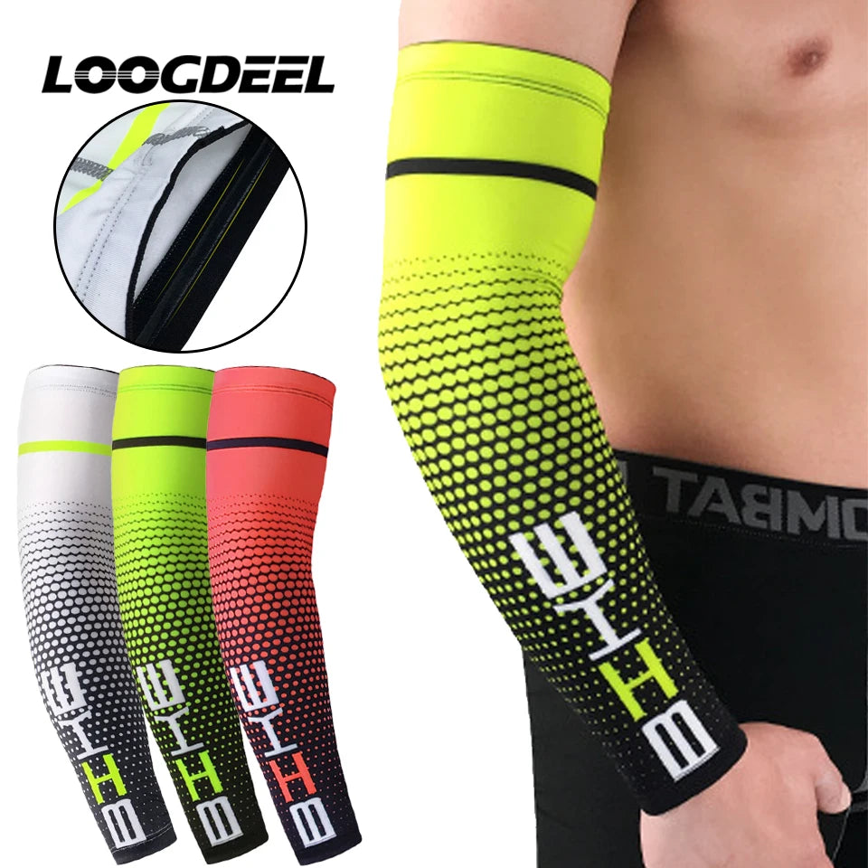 Loogdee 1Pair Cool Men Cycling Running UV Sun Protection Cuff Cover Protective Arm Sleeve Bike Sport Arm Warmers Sleeves