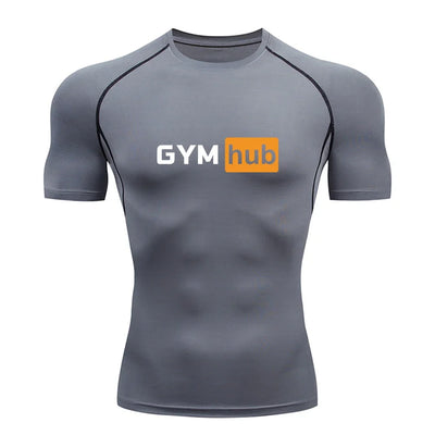 Gym Hub Printed Men's Compression T-Shirt Gym Workout Sport Quick Dry Tight Shirts Outdoor Training Fitness Elasticity Tops Tee