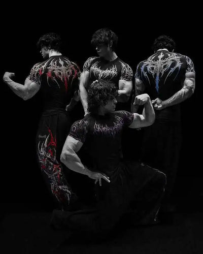 GYM T-shirt Men's Dark Gothic Print Muscle Tee  High Elasticity And Quick Drying Exercise For Bodybuilding Training 2026 Summer