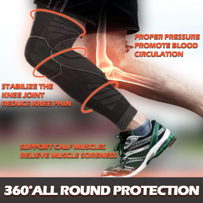 BraceTop Long Leg Compression Sleeves,Full Leg Sleeve Long Knee Brace Knee Support Protect Basketball,Football, Knee Pain Relief