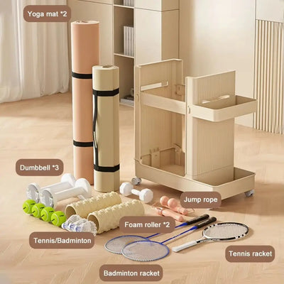 Multi-functional Gym Equipment Organizer Trolley Save Space Large Capacity Sports Equipment Storage Rack Portable Cart Stable