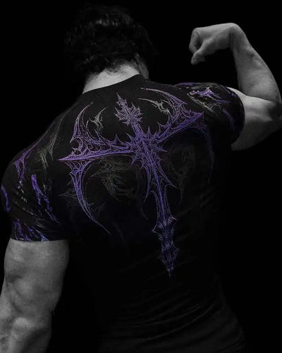 GYM T-shirt Men's Dark Gothic Print Muscle Tee  High Elasticity And Quick Drying Exercise For Bodybuilding Training 2026 Summer