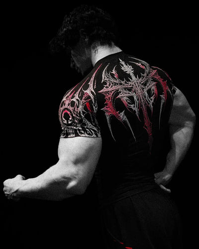 GYM T-shirt Men's Dark Gothic Print Muscle Tee  High Elasticity And Quick Drying Exercise For Bodybuilding Training 2026 Summer