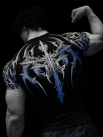GYM T-shirt Men's Dark Gothic Print Muscle Tee  High Elasticity And Quick Drying Exercise For Bodybuilding Training 2026 Summer