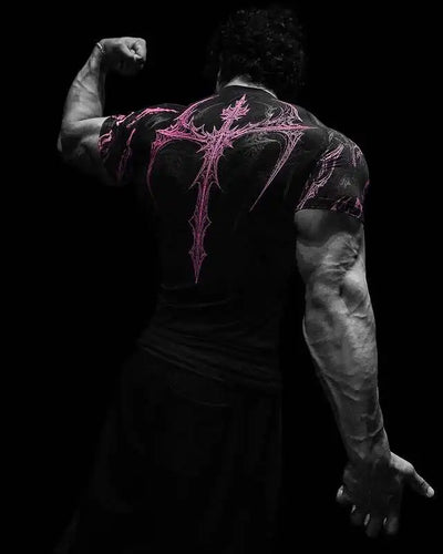 GYM T-shirt Men's Dark Gothic Print Muscle Tee  High Elasticity And Quick Drying Exercise For Bodybuilding Training 2026 Summer