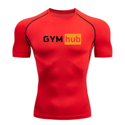 Gym Hub Printed Men's Compression T-Shirt Gym Workout Sport Quick Dry Tight Shirts Outdoor Training Fitness Elasticity Tops Tee