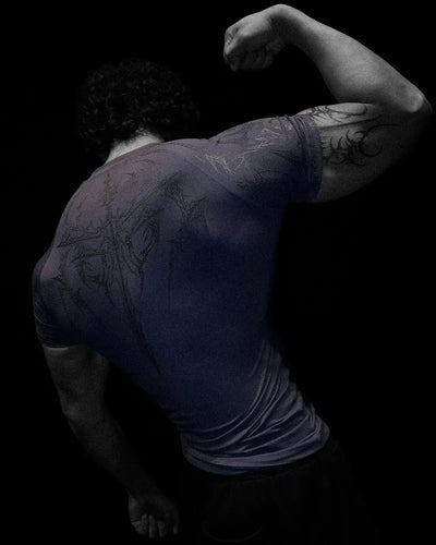 GYM T-shirt Men's Dark Gothic Print Muscle Tee  High Elasticity And Quick Drying Exercise For Bodybuilding Training 2026 Summer